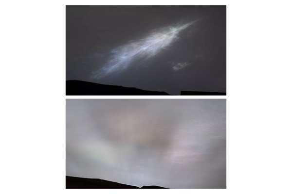Астрономы показали фото перламутровых облаков и сумеречных лучей в небе Марса 